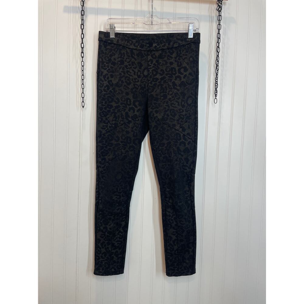 Free People Stretch Ponte Leopard Leggings Pants Antique Gold Black Size S